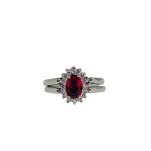 NEW FAIRE sapphire/ruby reversible rhodium plated ring in red